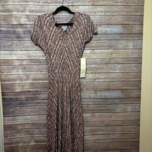 NWT Vintage 90s Starina Pink Brown Yellow Print Midi Dress Women's Size S  B2
